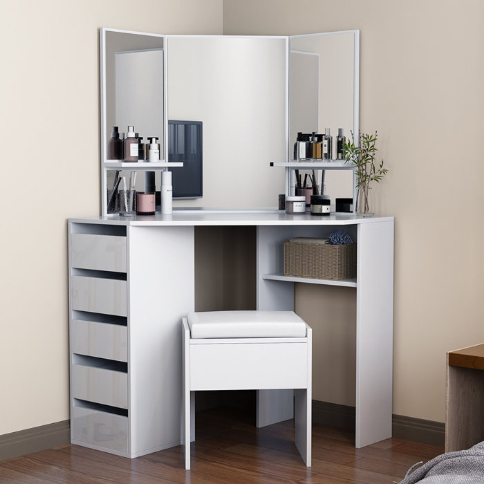 Ivy Bronx High Gloss Modern Corner Dressing Table Set Wayfair.co.uk